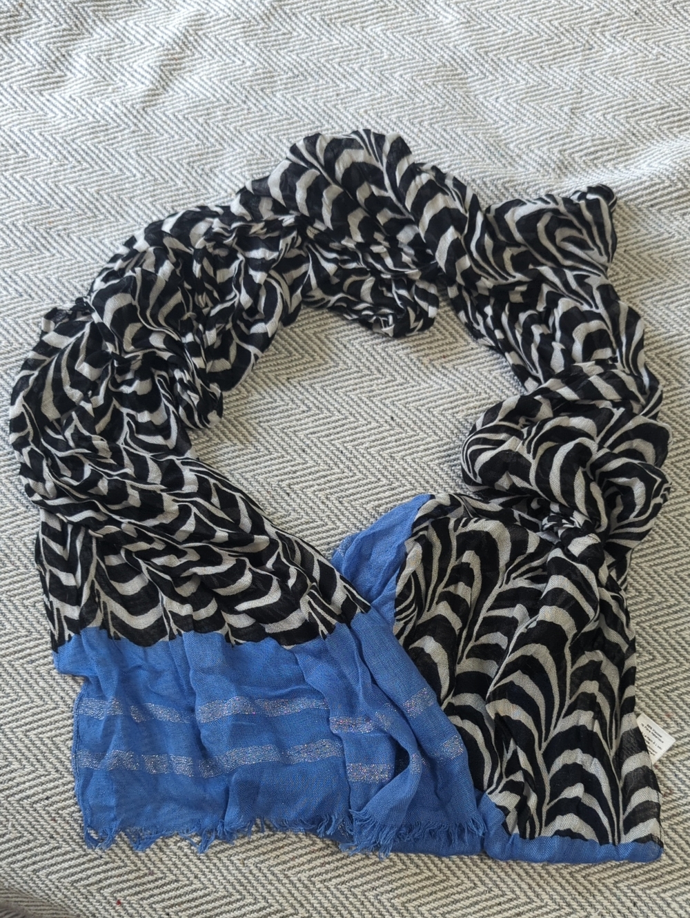 Talbots Black & Blue Zebra-Print Lightweight Scarf